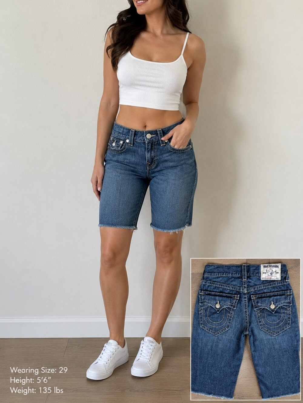 True Religion Joey Raw Hem Bermuda Jean Shorts Jorts - Size 29